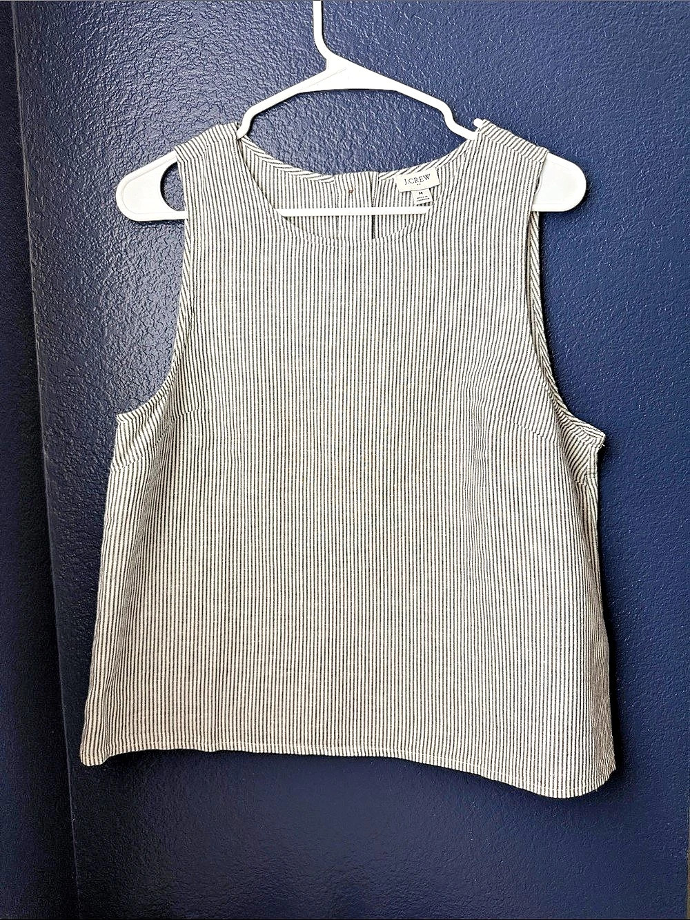 J.Crew Linen-blend button-back shell tank top White & Black Medium. NWT